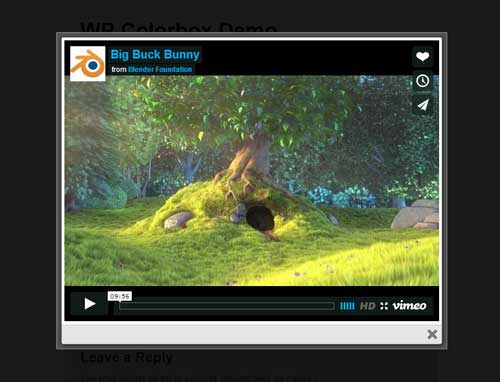 screenshot of vimeo video in lightbox using WordPress ColorBox plugin