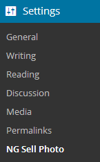 screenshot showing how to navigate to the settings menu of NextGEN Gallery sell photo plugin