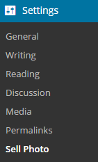 screenshot showing how to navigate to the settings menu of WordPress sell Photo plugin