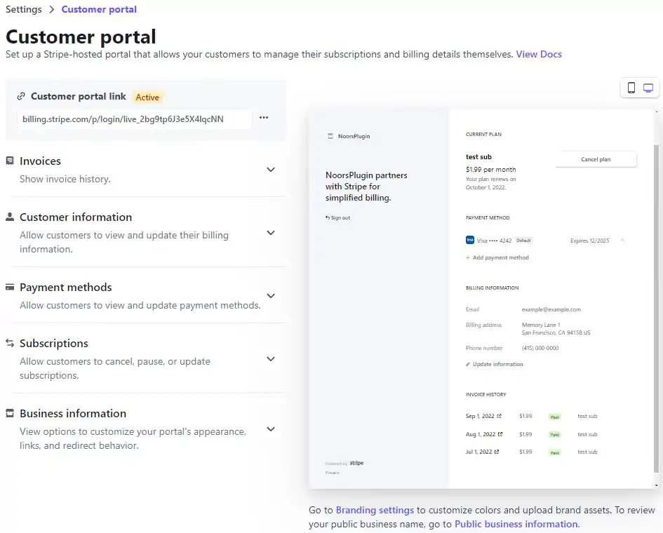 stripe customer portal link