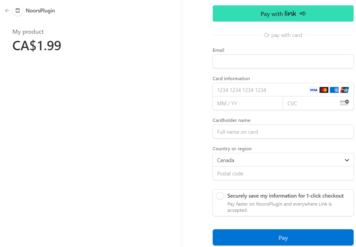 pay option on the stripe payment page in a different currency