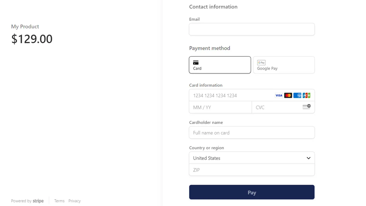 stripe checkout payment methods on the payment page