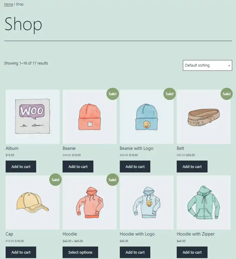 WooCommerce shop page