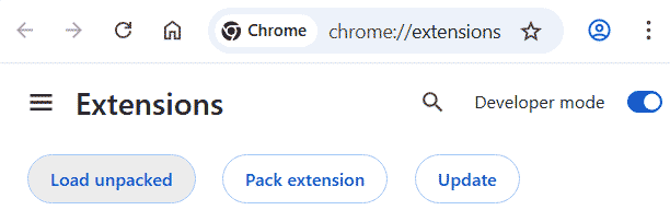 load unpacked option under Google Chrome extensions