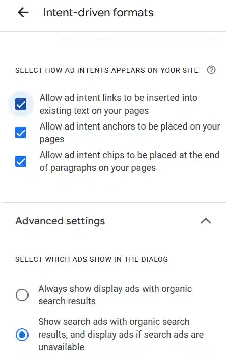 ad intent settings in Google AdSense