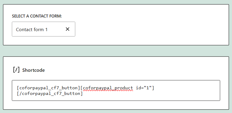 contact form 7 block with checkout for paypal payment button shortcode